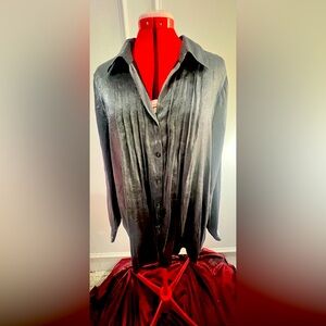 White Stag Black Shiny Long Sleeve Button up Blouse size XL 16/18